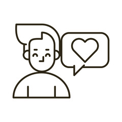 man with speech bubble and love heart