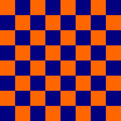 Seamless Checkered background. Geometric shape pattern design. Abstract simple texture. Modern Art. Contemporary Artwork. (Blue and Orange color chess print: Pan tone trend 2020)– Vector illustration.