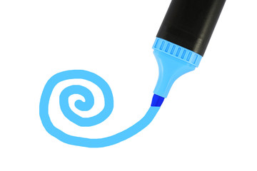 Blue highlighter draws a spiral on white paper