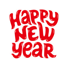 Lettering handwritten inscription Happy New Year. Greeting card design template, vector illustration isolated on white background.