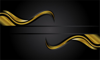 Shiny golden light wavy with black background vector