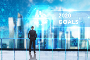 Business, Technology, Internet and network concept. Young businessman working on a virtual screen...