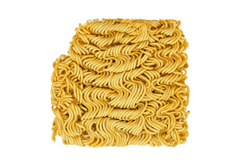Isolated Instant noodle chipped on top left corner on white background