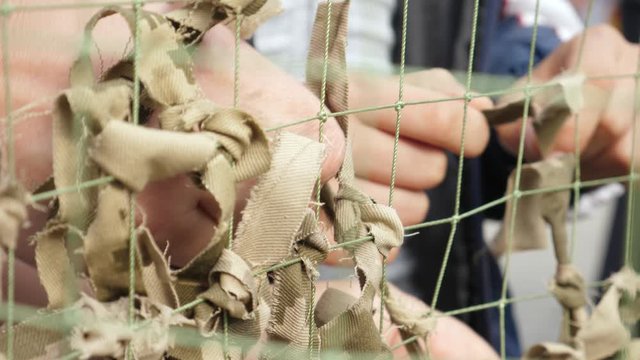 Camouflaged military screening netting at the army training camp