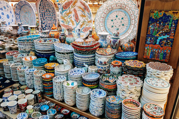 Turkish ceramic tableware is sold in the market