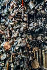 Antiques at the Bazaar in Istanbul. Copper Souvenirs on the market
