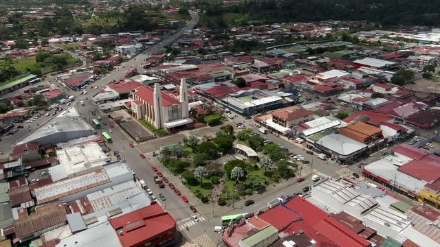 Beautiful cinematic aerial view of the city of Perez Zeledon in Costa Rica