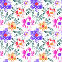 Stylized flowers seamless pattern. Vector background.