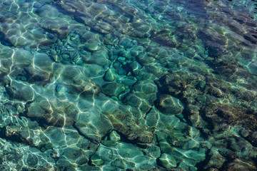 Background of turquoise water in the sea. Turquoise water texture with highlights.