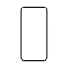Frameless smartphone with white blank screen. Cellphone mock up isolated