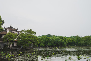 House by water at West Lake, Hangzhou, China