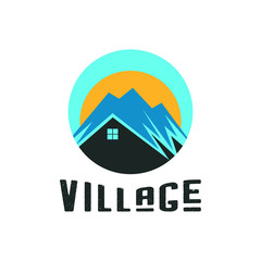 Country house on the slopes of the mountain logo design.