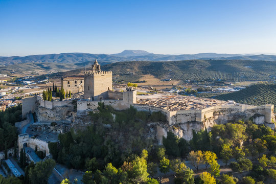aerial view of the ancient fortress de la Mota near the town of Alcalá la Real