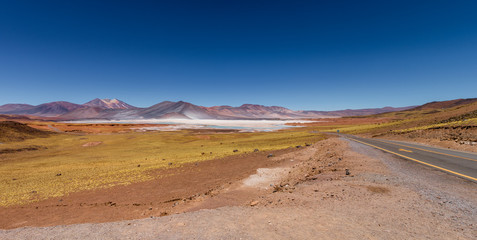 Fototapeta na wymiar road in the desert in Atacama - panoramic