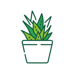 Aloe flowerpot color line icon. Decorative houseplant. Can be used for moisturazing skin. Pictogram for web page, mobile app, promo. UI UX GUI design element. Editable stroke.