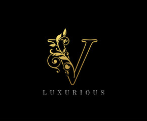 Golden V Luxury Logo Icon, Classy V Letter Logo Design.