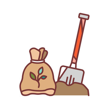 bag of soil and shovel gardening clip art preview