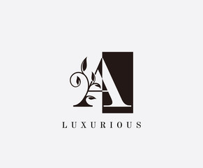 Luxury A Letter Logo. Black and White A With Classy Leaves Shape design perfect for fashion, Jewelry, Beauty Salon, Cosmetics, Spa, Hotel and Restaurant Logo. 