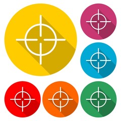 Target icon, sight sniper symbol line icon with long shadow