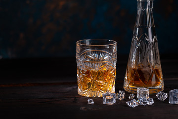 Whiskey in glass with ice