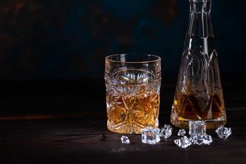 Whiskey in glass with ice