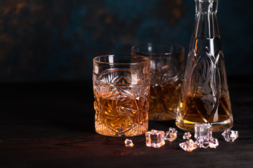 Whiskey in glass with ice