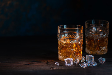 Whiskey in glass with ice