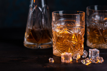 Whiskey in glass with ice