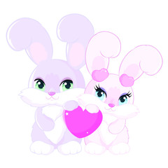 Two cute bunnies with a heart for Valentine's Day. Children's characters.