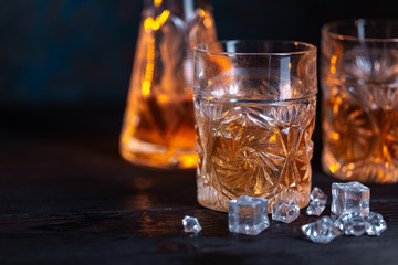 Whiskey in glass with ice