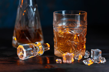 Whiskey in glass with ice