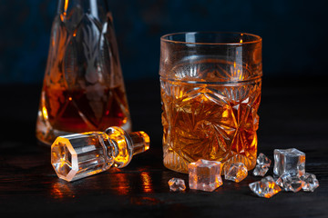 Whiskey in glass with ice