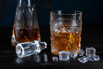 Whiskey in glass with ice