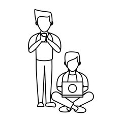 young men using smartphone and laptop