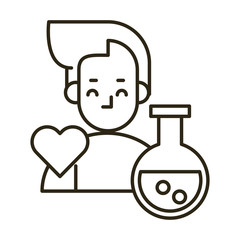 youn man with tube test and heart love potion