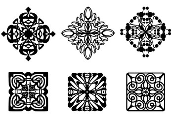 Vector image of various ornamental design elements silhouettes