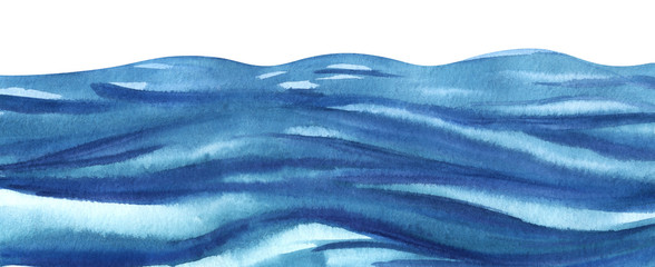 abstract background illustration. A lot of blue turquoise waves. Wavy watercolor sea. Abstract background illustration. Lower curb. Hand drawn watercolor