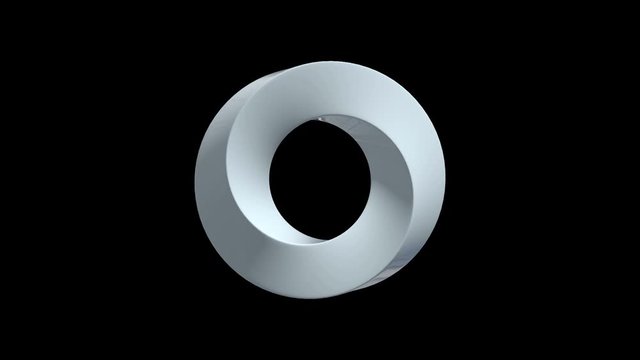 Mobius strip ring sacred geometry. Spatial figure with upturned surfaces. Optical illusion with dual circular contour 3d render. Animation video available in 4k FullHD and HD render footage.