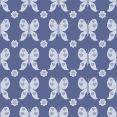 Rosy Brown seamless pattern with  butterfly dragonfly with hearts on wings. Endless print with different insects and flowers for wrapping paper, fabric print, car