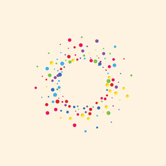 Festive background with multicolored confetti. Yellow, pink, blue circles but against a white background. Flying confetti.