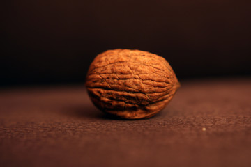 Selective focus on a walnut from the side