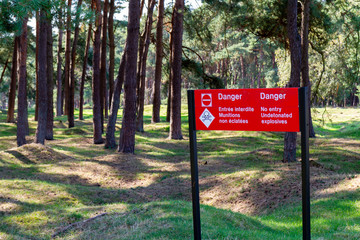 Fototapeta premium Vimy, France. 2019/9/14. Fields pocked with craters and full of unexploded bombs from WWI near the Canadian National Vimy Memorial (First World War Memorial) near the town of Arras.