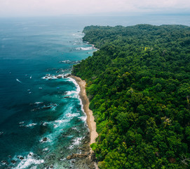 Aerial Drone View of a tropical island with lush jungle in Costa Rica, Isla del Caño