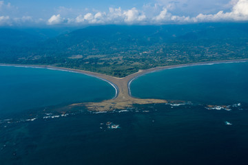Aerial Drone View of the Whale's Tail at the Marino Ballena National Park in Uvita, Costa Rica