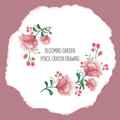  Elegant floral mock up in hand drawing colorful flower. Ditsy print. Layout for invitations, business cards, poster.