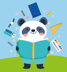 back to school cute panda reading book education © Stockgiu
