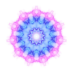 Colorful watercolor flower mandala pattern isolated on white background. Kaleidoscope effect.