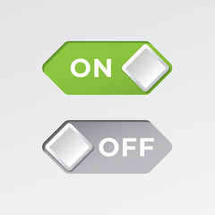 On and Off Rhombus Toggle Switch Buttons with Lettering Modern Devices User Interface Mockup or Template - Green and Grey on White Background - Gradient Graphic  Design