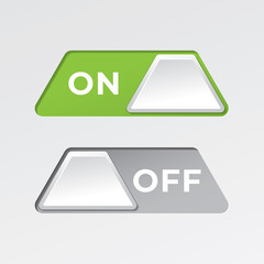 On and Off Trapezoid Shape Toggle Switch Buttons with Lettering Modern Devices User Interface Mockup or Template - Green and Grey on White Background - Gradient Graphic  Design