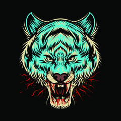 blue tiger vector illustration isolated on dark background